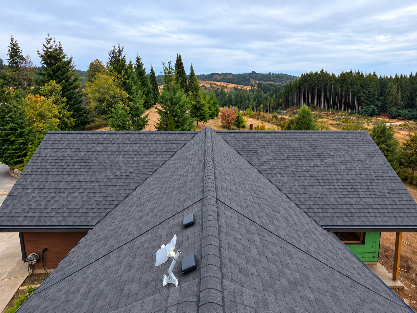 Concept visualization of a proposed finished roof viewed from a centered perspective